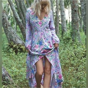 SPELL RARE Babushka Purple and Pink Tiered High-Low Sundress with Bishop Sleeves